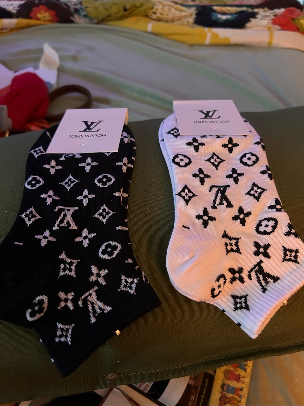 Louis Vuitton Black & White Monogram Ankle Socks Pairs One of each